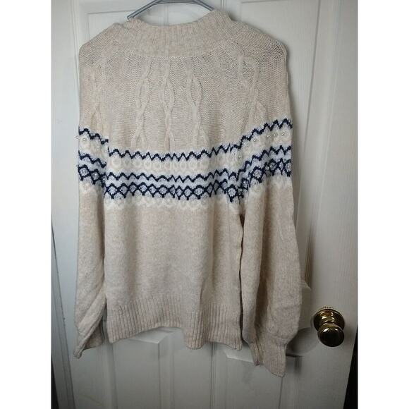 Crown&Ivy Woman M Sweater Pearl Accent Pullover Mock Neck Long Sleeve - Picture 8 of 8